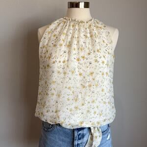 Sienna Sky Ivory/Yellow Floral Sleeveless Lined High Neck Blouse Size M